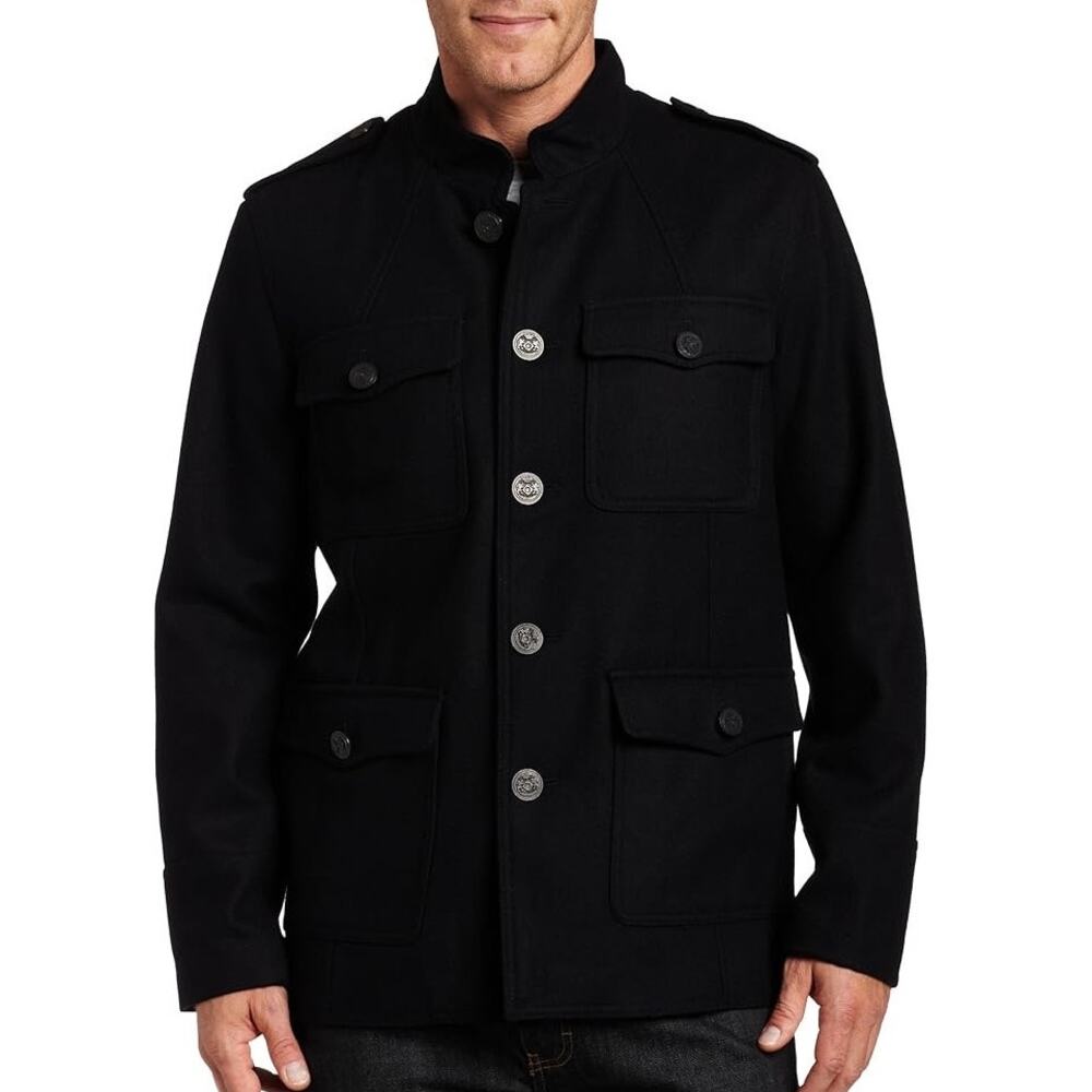Vintage 2000s Kenneth Cole Reaction Black Velvet Military Jacket XXL